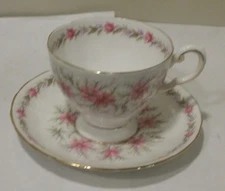 Vintage Hand Painted Tuscan Bone China Flower Pattern  Cup and Saucer