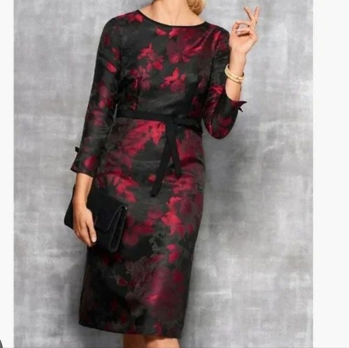 RSVP by Talbots 3/4 Sleeve Red & Black Floral Cocktail Dress - Women’s Size 10