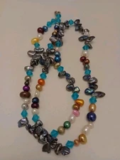 Peacock Keshi Crystal Multicolored Pearl Necklace Gr