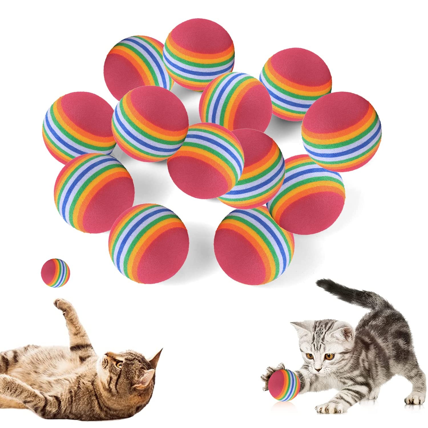 Balle pour Chat Rainbow Jouet Chat Interieur Petite Balle en Mousse x24