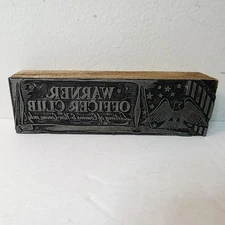 Vtg Wood Block Letter Press Eagle Stars Stripes Warner Officer Club Metal Stamp