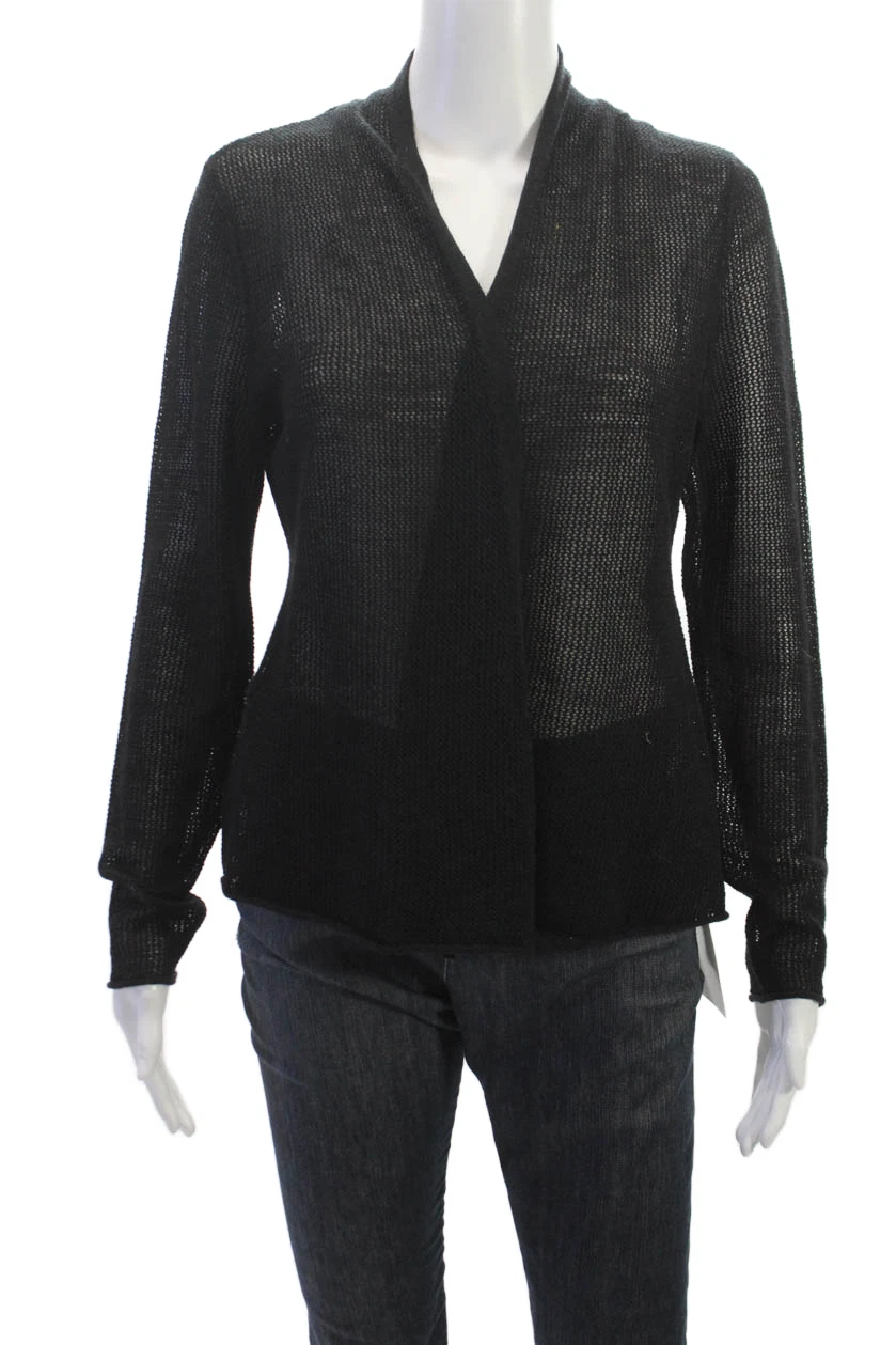 Eileen Fisher Women Cardigan Black Wool V Neck Petite Size S