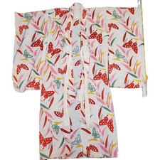 Vintage Kimono Butterfly Red And Pink Colorful Women's Robe.