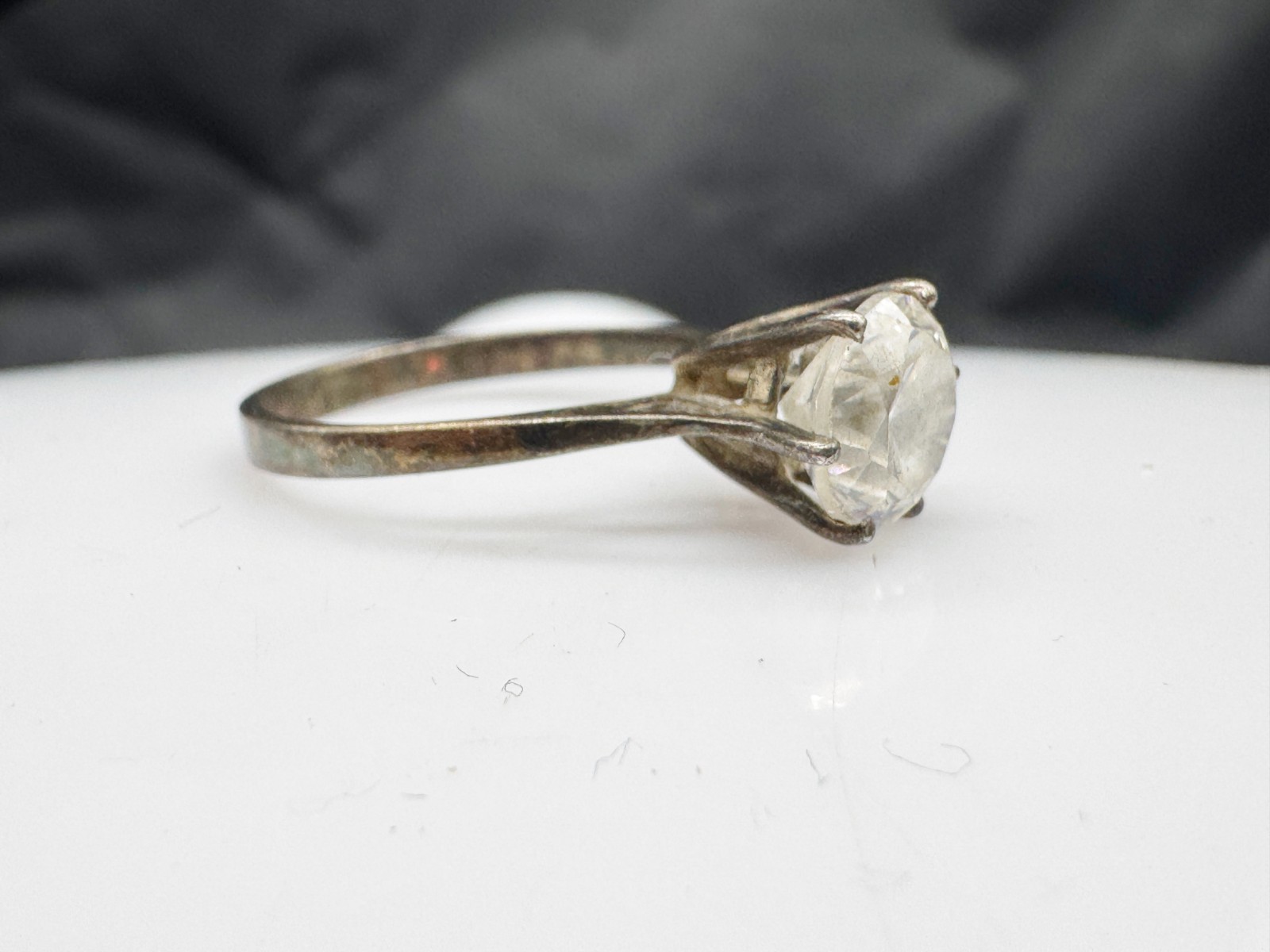 VINTAGE SOLID SILVER BRIGHT LARGE SOLITAIRE GEM S… - image 2