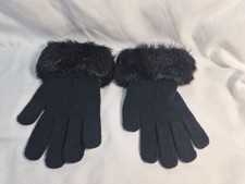 VTG Women  s Black Knit Stretch Gloves Black Faux Fur Cuffs Rn 24169 OSFA KOREA
