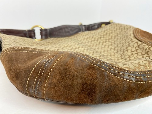 Coach Small "C" Brown Canvas and Suede Purse Hobo Shoulder G062-2158 - Picture 2 of 24