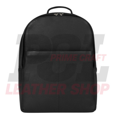 Black Genuine Leather Backpack Handmade Pebbled Laptop Bag Men Women Rucksack