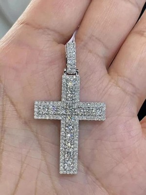 3 Ct Round Cut Diamond Men's Religious Cross Pendant Real 925 Sterling Silver