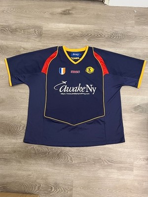 Awake NY Unisphere Warm Up #10 Jersey Graphic V-Neck T-Shirt Navy Blue Large