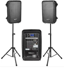 Knox Dual Speaker and Mixer Set–Portable 8” 300 Watt DJ PA System with Wired 