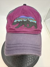 Patagonia Fitz Roy Bear Trucker Hat Purple Burgundy Mesh Snapback Cap OSFA