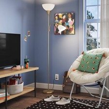 Torchiere with Task Light Floor Lamp Gold Adjustable, Metal Body