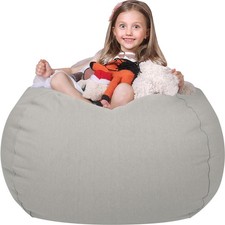WEKAPO Stuffed Animal Storage Bean Bag Chair Cover for X-Large, Solid Grey