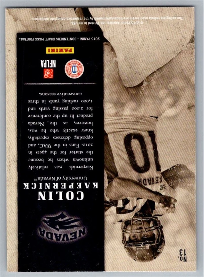2015 Panini Contenders Draft Picks Old School Colors Colin Kaepernick Nevada - Image 2 of 2