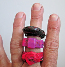 Set of 3 Adult Rings Made of Recycled Crayon Size 7-8 Pink Purple Brown Mixed