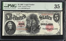 1907 $5 Woodchopper Legal Tender United States Note Fr. 83 PMG 35 3904