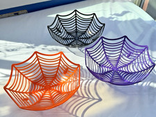 Set of 3 Spider Web Bowls Candy Basket Halloween 11" Plastic Table Wear