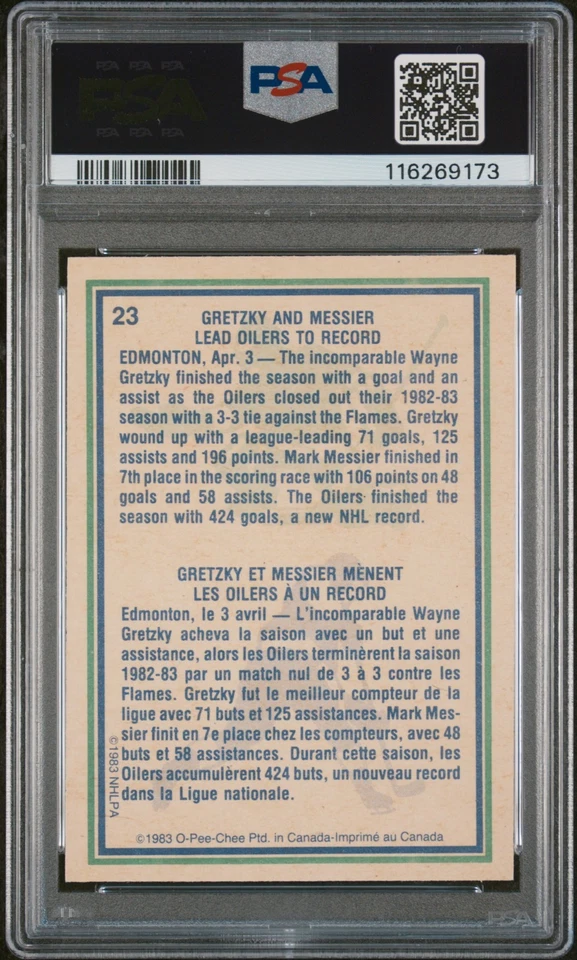 PSA 9 1983 O-PEE-CHEE WAYNE GRETZKY / MARK MESSIER OILERS DESTACADOS #23 Foto 2 de 2