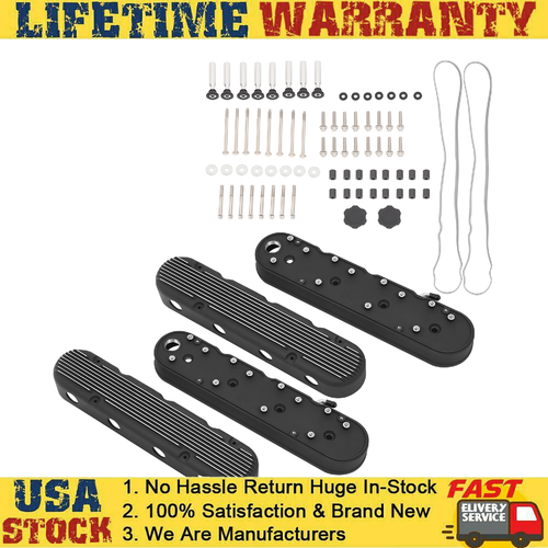 2x Chevy LS Finned Vintage Hidden Coil Black Aluminum Valve Cover KY