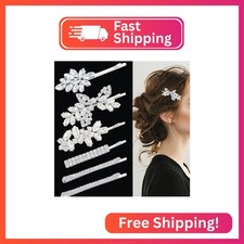 6 Pieces Delicate Rhinestone Bridal Hair Clip, Leaf Wedding Hairpin Bride Crysta