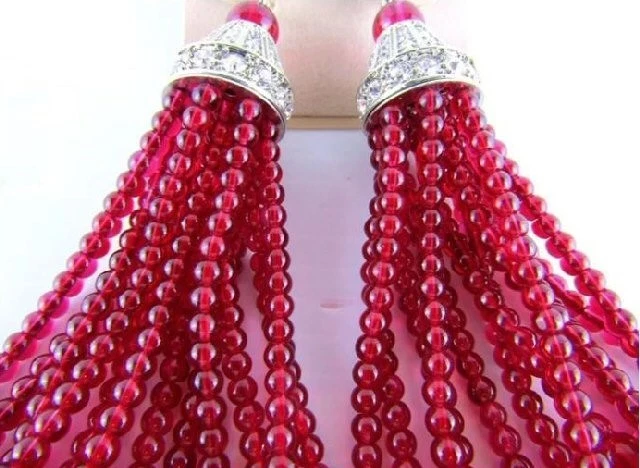 KJL Kenneth Jay Lane COUTURE Rubí Rojo Borla Cristal Distintivo Pendientes 3-3/4" Foto 4 de 4