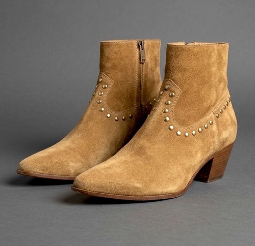 Saint Laurent Lukas Studded Suede Western Ankle Boots Size EU 41