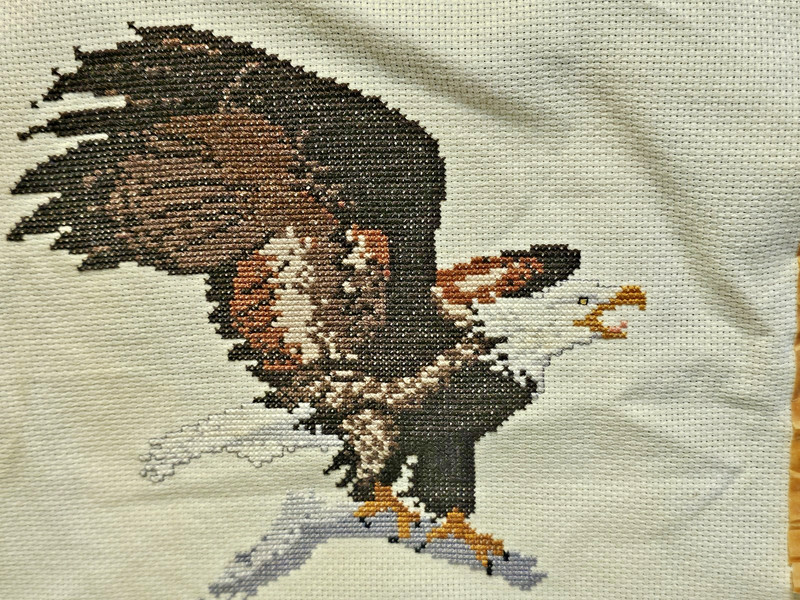 Patriotic Handcrafted American Eagle cross stitch Needlework 12x12