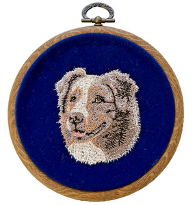 Handmade Embroidered Minature Dog Pet Portrait Ornament Wall Decor Cottagecore