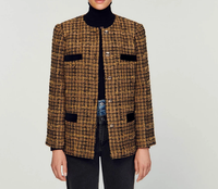 Sandro Paris Damen Tweed Jacke Blazer Braun Wollmix Bouclé Chic Gr 40 L