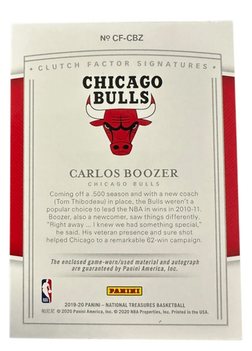 CARLOS BOOZER 2019-20 NATIONAL TREASURES CLUTCH FACTOR PATCH AUTO /99 Bulls OC - Picture 2 of 3