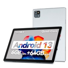 Tablet 10.1 inch Android 13 Tablet 6 64GB RAM Quad Core 1280 800 IPS WIFI Silver