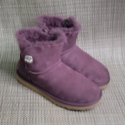 UGG Purple Shearling Button Ankle Winter Boot Suede Lined Women's Size 8