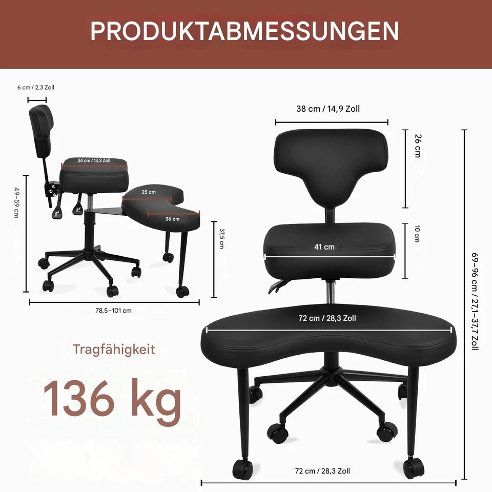Meditationsstuhl Kreuzbeiniger Bürostuhl Mit Rädern ADHS-Yogastuhl Höhenverstell - Bild 3 von 4
