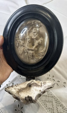 Antica acquasantiera -Cornice ovale Napoleone III - scultura in caolino