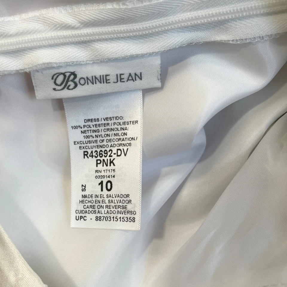 Vestido Bonnie Jean Niñas Blanco y Rosa Con Lazo Verde Talla 10 Foto 3 de 3