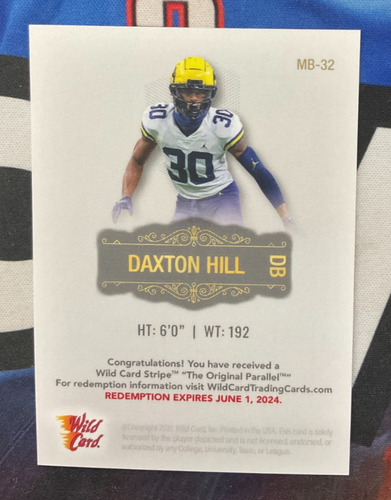 2022 Wild Card Matte Football #MB-32 Daxton Hill 12/25 (AQ) - Picture 2 of 2