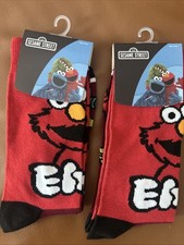 Sesame Street Elmo Socks Cartoon Mens Crew 2 Pair Size 8-12