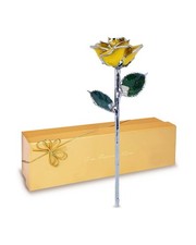 Forever Rose Real Yellow Rose with Platinum Trimmed Petals and Platinum Stem,...