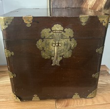 Vintage Korean Elm Tansu Chest Koi Fish Lock Key Brass Hardware