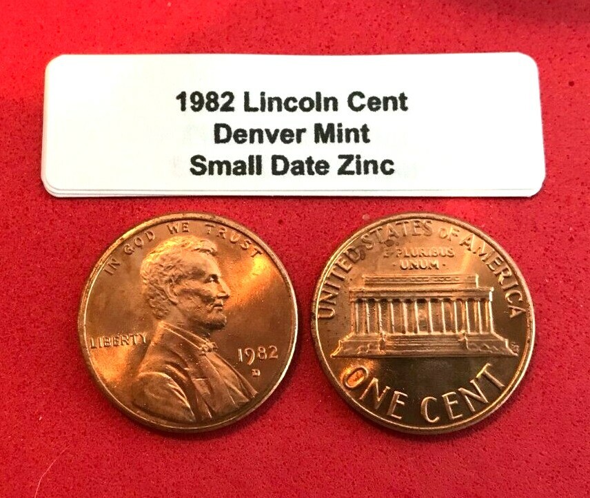 スモールデイト　1982年　リンカーン1Cペニー　ミントマークD 1982 D LINCOLN CENT - SMALL DATE ZINC- HAND PICKED RED