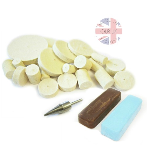 Aluminium Metal Polishing Kit -A Compound & 20 felts. Simply use with a DRILL.