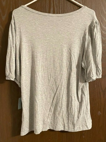 Apt. 9 Stretch Women's Heather Gray Scoop Neck Short Sleeve Shirt Size XL - NWT - Picture 2 of 2