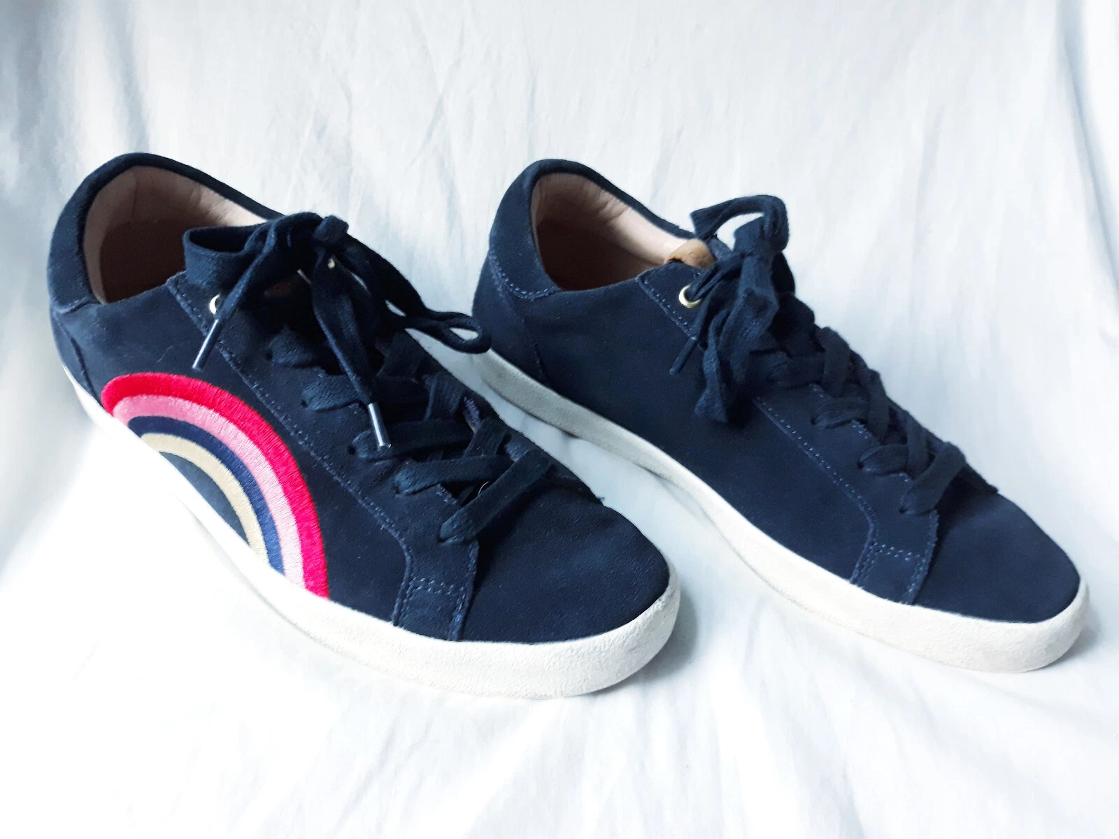 Scarpe basse in pelle scamosciata Joules taglia 5 (EUR 38) blu navy décolleté stringate arcobaleno stile Converse