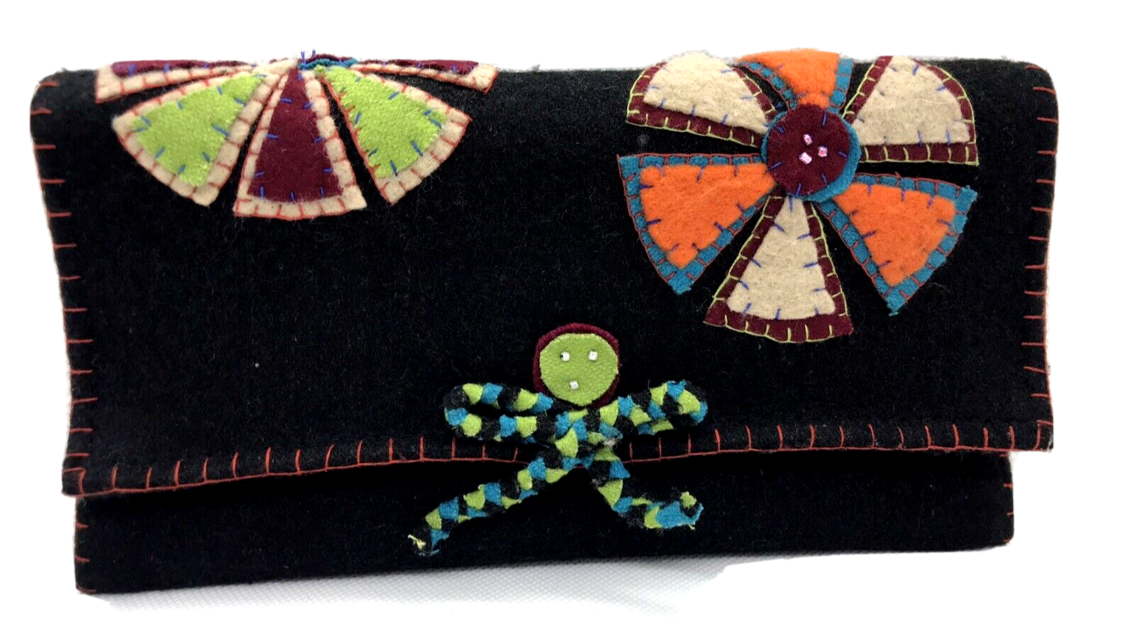 Floral Felt Envelope Clutch Purse Wallet Black Multicolor Travel-image