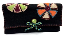 Wallet Felt Floral Envelope Clutch Purse Wallet Orange Green Flowers Travel Boho
