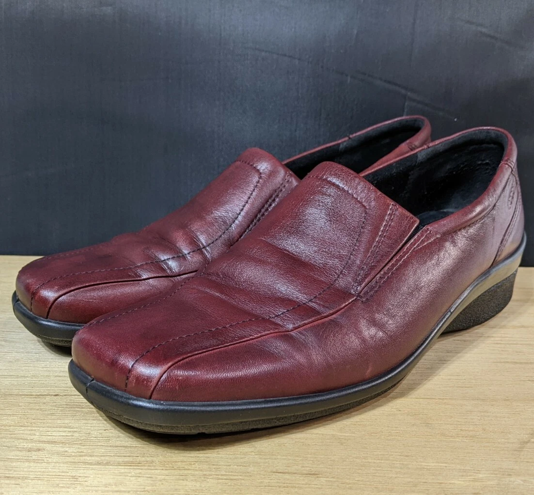 Scarpe mocassino Ecco donna 42 pelle rossa punta bicicletta comode zeppa leggere