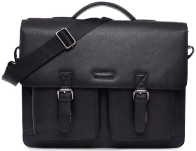 LEABAGS Miami Black Genuine Buffalo Leather Messenger Bag in Vintage Style 15 