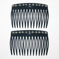 Vintage Hair Side Comb Black Faux Pearl Beads Fashion Accessory Made in France