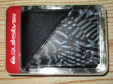 MENS QUIKSILVER BLACK GRAY BIFOLD WALLET WITH TIN GIFT BOX