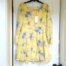LoveShackFancy Ross Cotton Silk Dress Sunshower Garden, Size 10